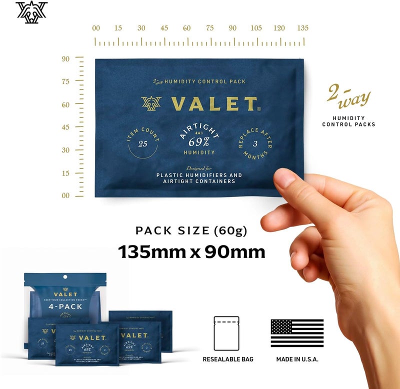 VALET 69% Two-Way Humidity Packs for Plastic Containers, 4-Pack, 60g Each, Prevents Leaks and Controls Moisture with Natural Craft Paper Design, Resealable Bag - Image 2